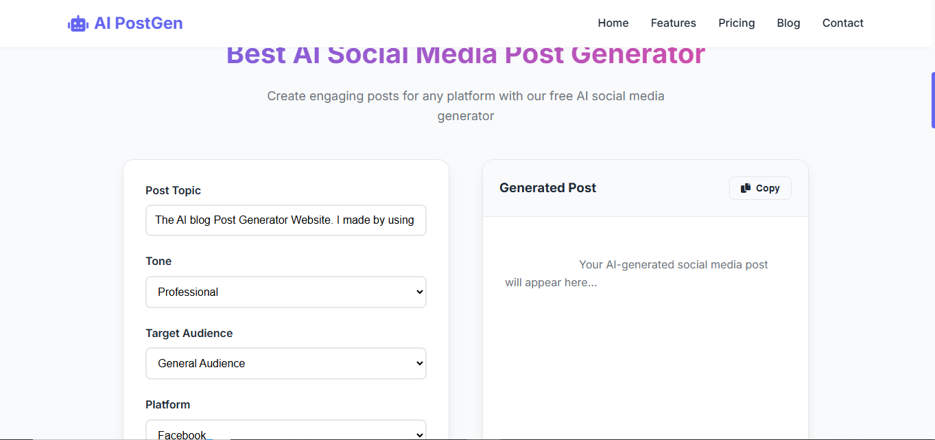 AI Social Media Post Generator Interface